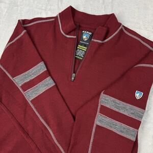 KUHL TEAM Men’s 1/4 Zip 100% Merino Wool Pullover Mid Layer Red Size L Casually